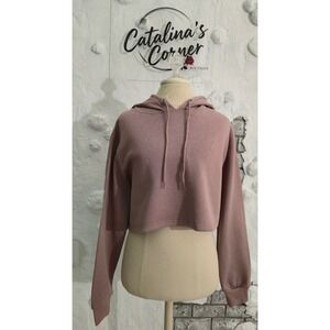 Trio Urban Women Mauve Cropped Graphic Hoodie Voodoo Teddy Bear Size M